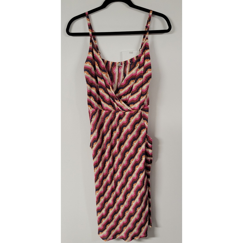 Fossil Medium Dress Sleeveless Rayon Geometric‎ Print Pink Brown Blue Casual